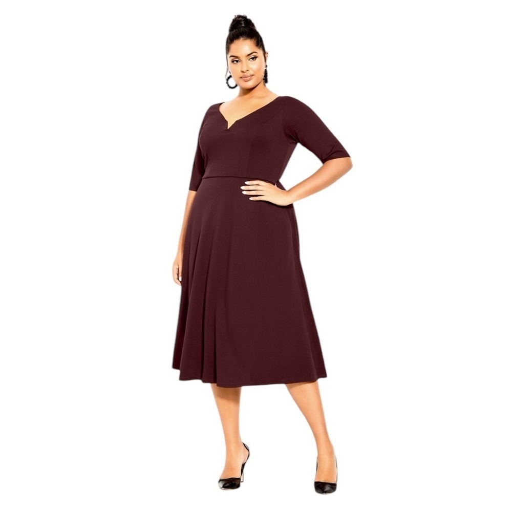 City Chic cute girl Elegant Burgundy Midi Dress sizes L/20